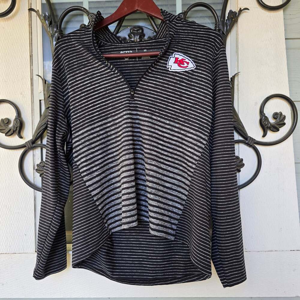Antigua Women's Kansas City Chiefs Black Striped Athleisure NFL Jacket - XL